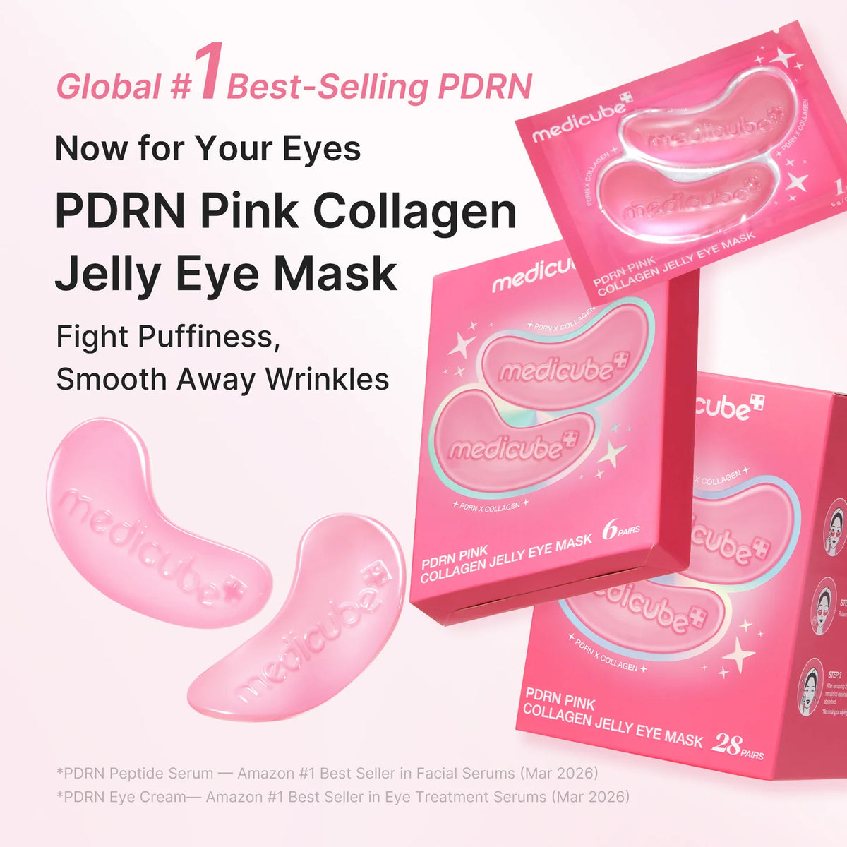 Masque pour les yeux en gelée de collagène rose PDRN - 6 pairees